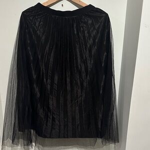 Black Pleated Tulle Midi Skirt